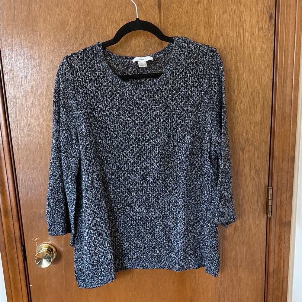 CJ Banks Black & White Marled Crewneck Sweater